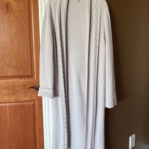 Magaschoni Long Open-Front Cable-Trim Cardigan - Cream